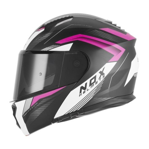 NOX KASK SZCZĘKOWY (FLIP-UP) Z BLENDĄ N968 SHIFT KOLOR CZARNY MAT/RÓŻOWY ROZMIAR M NOX