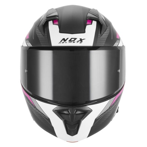 NOX KASK SZCZĘKOWY (FLIP-UP) Z BLENDĄ N968 SHIFT KOLOR CZARNY MAT/RÓŻOWY ROZMIAR M NOX