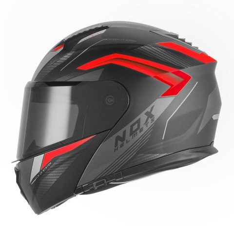 NOX KASK SZCZĘKOWY (FLIP-UP) Z BLENDĄ N968 SHIFT KOLOR CZARNY/CZERWONY MAT ROZMIAR L NOX