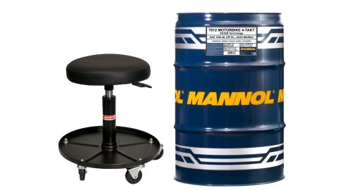 MANNOL OLEJ SILNIKOWY 4T MOTORBIKE HD 20W50 60L V-TWIN MA2 SEMISYNTETYK (7830) - BECZKA 60L ZESTAW PROMOCYJNY Z KRZESŁEM WARSZTA MANNOL
