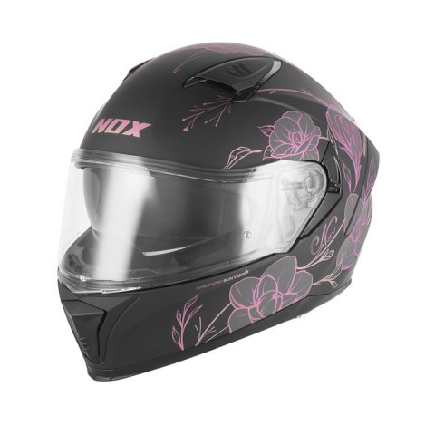 NOX KASK INTEGRALNY (FULL FACE) Z BLENDĄ N402 SPRING KOLOR CZARNY MAT/RÓŻOWY ROZMIAR XS NOX