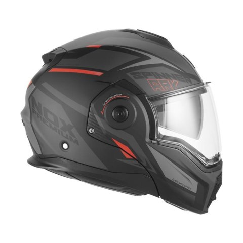 NOX PREMIUM KASK SZCZĘKOWY FLIP-BACK (SZCZĘKA DO TYŁU) Z BLENDĄ SPINNER ARK KOLOR CZARNY MAT/CZERWONY ROZMIAR S NOX