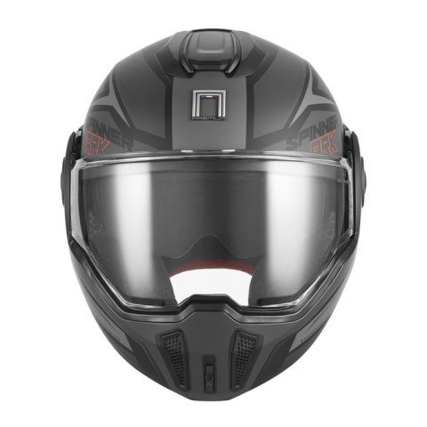 NOX PREMIUM KASK SZCZĘKOWY FLIP-BACK (SZCZĘKA DO TYŁU) Z BLENDĄ SPINNER ARK KOLOR CZARNY MAT/CZERWONY ROZMIAR S NOX