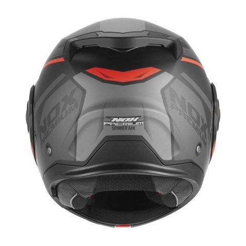 NOX PREMIUM KASK SZCZĘKOWY FLIP-BACK (SZCZĘKA DO TYŁU) Z BLENDĄ SPINNER ARK KOLOR CZARNY MAT/CZERWONY ROZMIAR S NOX