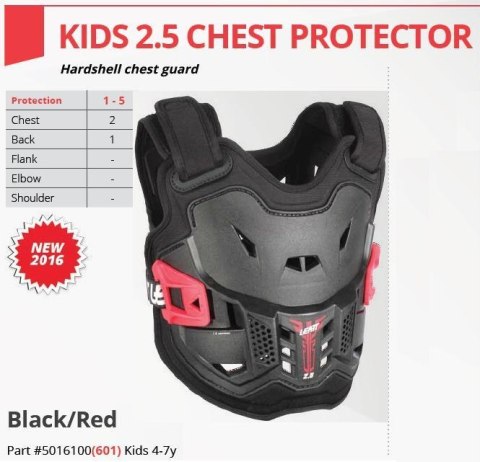 LEATT OSŁONA KLATKI PIERSIOWEJ (BUZER) CHEST PROTECTOR 2.5 KIDS BLACK KOLOR CZARNY/CZERWONY (4-7 LAT, 110-134 CM) LEATT