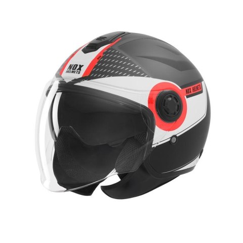 NOX KASK OTWARTY JET Z BLENDĄ N182 ROUND KOLOR CZARNY MAT/CZERWONY ROZMIAR XL NOX