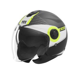 NOX KASK OTWARTY JET Z BLENDĄ N182 ROUND KOLOR CZARNY MAT/ŻÓŁTY FLUO ROZMIAR XL NOX