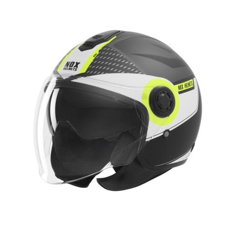 NOX KASK OTWARTY JET Z BLENDĄ N182 ROUND KOLOR CZARNY MAT/ŻÓŁTY FLUO ROZMIAR XL NOX