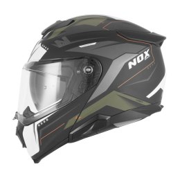 NOX KASK SZCZĘKOWY (FLIP-UP) Z BLENDĄ N967 CONQUER KOLOR POMARAŃCZOWY MAT/ZIELONY (KHAKI) ROZMIAR XXL NOX