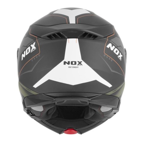 NOX KASK SZCZĘKOWY (FLIP-UP) Z BLENDĄ N967 CONQUER KOLOR POMARAŃCZOWY MAT/ZIELONY (KHAKI) ROZMIAR XXL NOX
