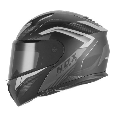 NOX KASK SZCZĘKOWY (FLIP-UP) Z BLENDĄ N968 SHIFT KOLOR CZARNY/SREBRNY MAT ROZMIAR S NOX