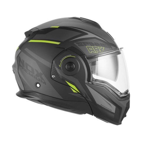 NOX PREMIUM KASK SZCZĘKOWY FLIP-BACK (SZCZĘKA DO TYŁU) Z BLENDĄ SPINNER ARK KOLOR CZARNY MAT/ŻÓLTY FLUO ROZMIAR M NOX