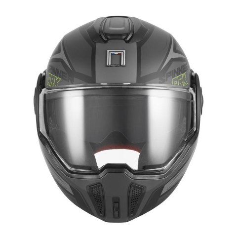 NOX PREMIUM KASK SZCZĘKOWY FLIP-BACK (SZCZĘKA DO TYŁU) Z BLENDĄ SPINNER ARK KOLOR CZARNY MAT/ŻÓLTY FLUO ROZMIAR M NOX