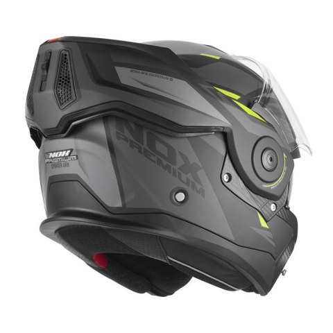 NOX PREMIUM KASK SZCZĘKOWY FLIP-BACK (SZCZĘKA DO TYŁU) Z BLENDĄ SPINNER ARK KOLOR CZARNY MAT/ŻÓLTY FLUO ROZMIAR M NOX