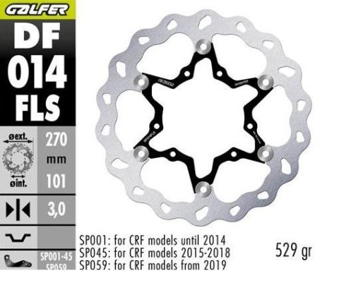 GALFER TARCZA HAMULCOWA PRZÓD HONDA CR 125R/250R '95-'07, CR 500 '95-'00, CRF 250R/450R '02- WAVE (270X101X3MM) (OVERSIZE 270) GALFER