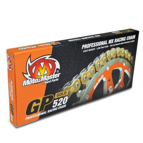 MOTO-MASTER PROMOCJA ŁAŃCUCH NAPĘDOWY GP-520G MX PROFESSIONAL MOTOCROSS RACING CHAIN BEZ ORINGÓW KOLOR ZŁOTY (118 OGNIW, ZAPINKA MOTO-MASTER