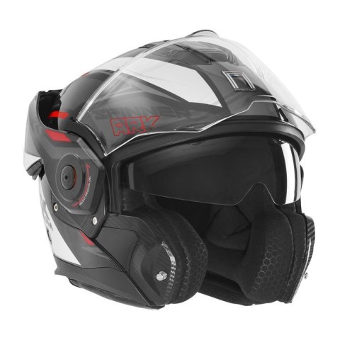 NOX PROMOCJA PREMIUM KASK SZCZĘKOWY FLIP-BACK (SZCZĘKA DO TYŁU) Z BLENDĄ SPINNER ARK KOLOR CZARNY/BIAŁY/CZERWONY ROZMIAR S NOX