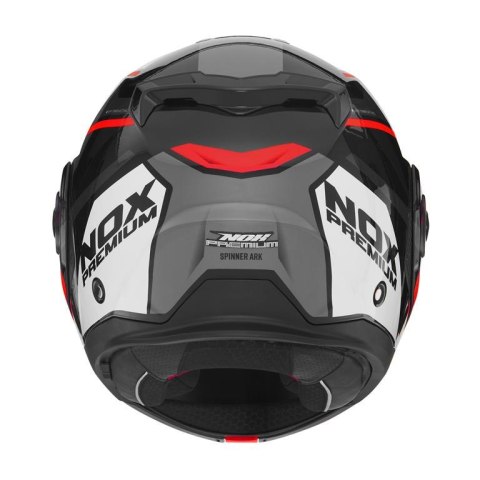 NOX PROMOCJA PREMIUM KASK SZCZĘKOWY FLIP-BACK (SZCZĘKA DO TYŁU) Z BLENDĄ SPINNER ARK KOLOR CZARNY/BIAŁY/CZERWONY ROZMIAR S NOX