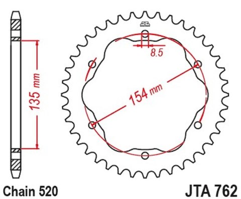 JT ZĘBATKA TYLNA ALUMINIOWA 4574 43 DUCATI 939 SUPER SPORT '17-'20, 950 SUPER SPORT '21-'23, 955 PANIGALE V2 / BAYLISS '20-'24 ( JT ZĘBATKI