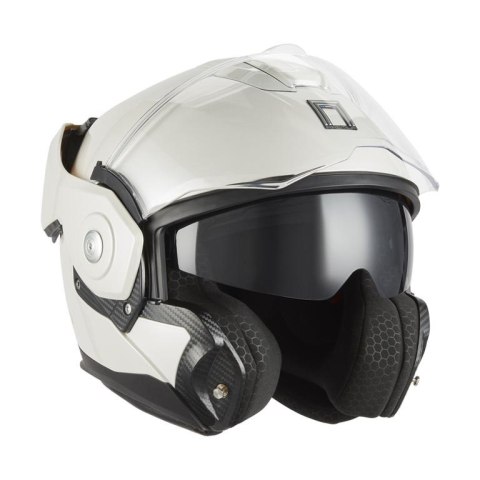 NOX PREMIUM KASK SZCZĘKOWY FLIP-BACK (SZCZĘKA DO TYŁU) Z BLENDĄ SPINNER KOLOR BIAŁY POŁYSK ROZMIAR XXL NOX