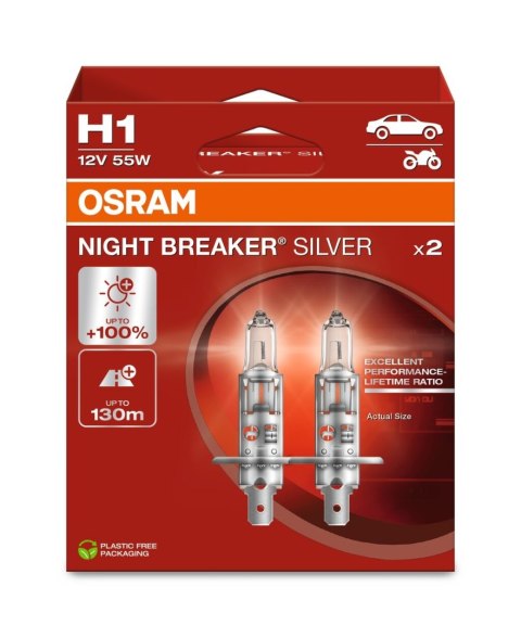 OSRAM ŻARÓWKA H1 12V, 55W P14.5S NIGHTBREAKERSILVER DUOBOX - 2 SZTUKI OSRAM