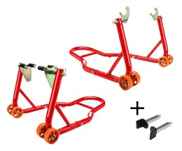 BIKETEC PODNOŚNIK STOJAK MOTOCYKLOWY BIKER X (PRZÓD/TYŁ) TYP-V I TYP- L (NA ROLKI I POD WAHACZ) KOMPLET - KOLOR CZERWONY BIKETEC