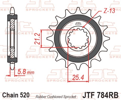 JT ZĘBATKA PRZEDNIA Z GUMĄ CF MOTO NK 650 '16-'24, CL-X 700 '21-'25, BENELLI TRK 702 / X EURO 5 '23-'24, (ŁAŃC. 520) JT ZĘBATKI