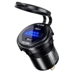 BIKETEC MOTOCYKLOWE PODWÓJNE GNIAZDO USB TYP-C PD - 90 W POWER DELIVERY MONTAŻ NA POWIERZCHNIE PŁASKĄ (OWIEWKA, KUFER) LUB NA KI BIKETEC