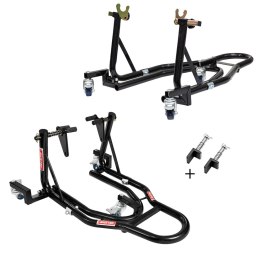 BIKETEC PRO ZESTAW PODNOŚNIKÓW / STOJAKÓW MOTOCYKLOWYCH (PRZÓD/TYŁ) TYP-V / TYP-L KOLOR CZARNY (MOŻLIWOŚC ŁATWEGO PRZESTAWIENIA  BIKETEC OM
