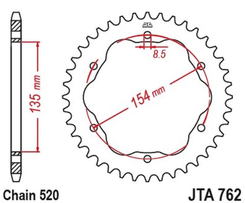 JT ZĘBATKA TYLNA ALUMINIOWA 4574 46 DUCATI 939 SUPER SPORT '17-'20, 950 SUPER SPORT '21-'23, 955 PANIGALE V2 / BAYLISS '20-'24 ( JT ZĘBATKI