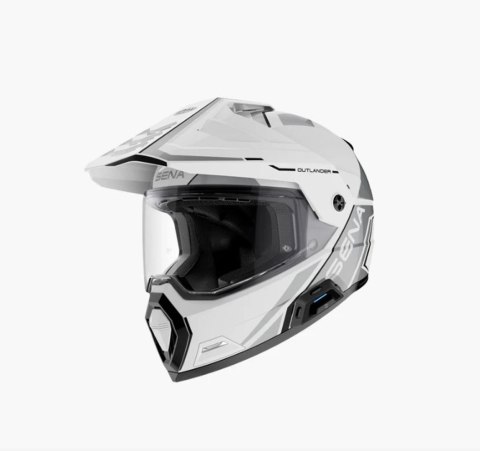 SENA 2026/07 KASK OUTLANDER DUAL SPORT FIBERGLASS Z INTERKOMEM MESH 3.0 DO 2000M ROZMIAR L KOLOR BIAŁY ( ECE R22.06 ) (EL) SENA