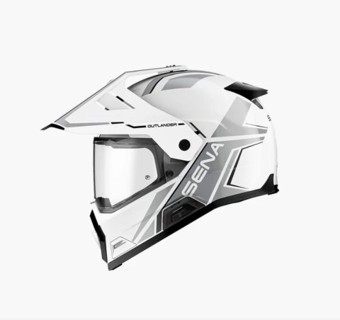 SENA 2026/07 KASK OUTLANDER DUAL SPORT FIBERGLASS Z INTERKOMEM MESH 3.0 DO 2000M ROZMIAR M KOLOR BIAŁY ( ECE R22.06 ) (EL) SENA