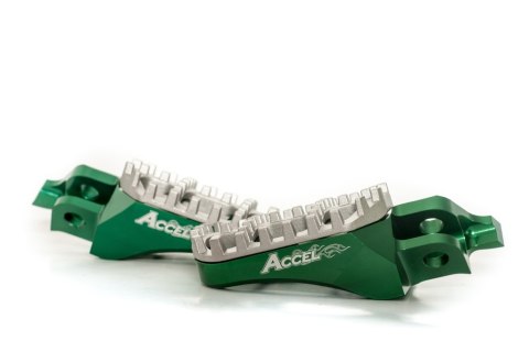 ACCEL PODNÓŻKI KAWASAKI KXF250 '05-'17,KXF450 '07-'17, ALUMINIUM T7075, KOLOR ZIELONY, REGULOWANA SZEROKOŚĆ - PROMOCJA