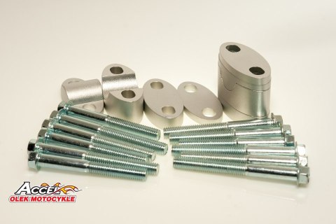 ACCEL MOCOWANIE/PODWYŻKI KIEROWNICY (DÓŁ-22,2/GÓRA-22,2MM) (PLASTERKI 18+5+10+6=39MM) KOLOR SREBRNY (BMA-02SV)