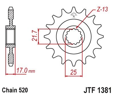 JT ZĘBATKA PRZEDNIA 2042 16 Z GUMĄ HONDA CB 500F/X '13-'15, CBR 500R '13-'15, NC 700 '12-'14, CT/CTX 700 14 204216JTRB) (ŁAŃC. 5