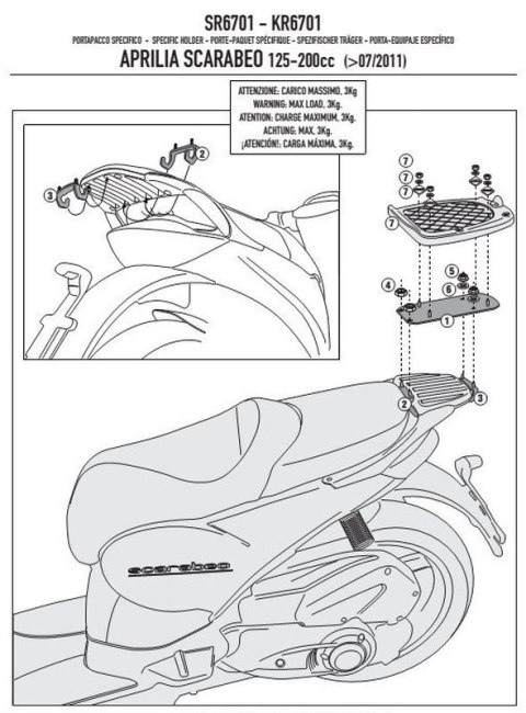 KAPPA STELAŻ KUFRA CENTRALNEGO APRILIA SCARABEO 125/200 (11-15) ( BEZ PŁYTY )