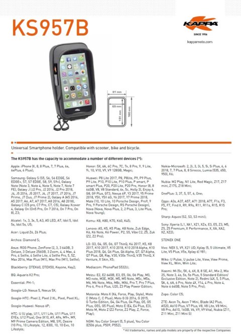 KAPPA TORBA NA GPS / SMARTPHONE IPHONE X/8/7/6S/PLUS, SAMSUNG GALAXY S6/S7/S8/S9 / EDGE Z MOCOWANIEM NA KIEROWNICĘ I LUSTERKO - 