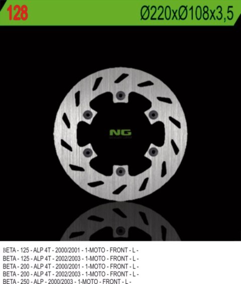 NG TARCZA HAMULCOWA PRZÓD BETA 125/200/250 ALP '00-'03 (220X108X3,5) (6X6,5MM)