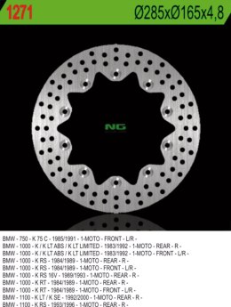 NG TARCZA HAMULCOWA PRZÓD BMW K 75C/RT/S '94-'96, PRZÓD/TYŁ K 100 '84-'93, K1100 '92-'00 (285X165X4,8) (10X5,5MM)