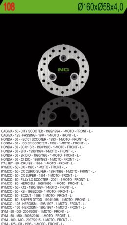 NG TARCZA HAMULCOWA PRZÓD CAGIVA/HONDA/KYMCO/SYM (160X58X4) (3X10,5MM)