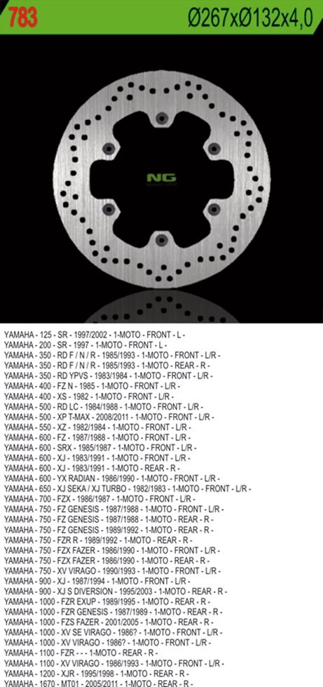 NG TARCZA HAMULCOWA PRZÓD/TYŁ YAMAHA XJ 600/900, XJR1300, MT01, XV 750/1100 (267X132X4) (6x8,25mm)