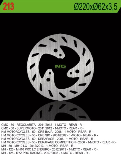 NG TARCZA HAMULCOWA TYŁ HM50 (CRE50) 01-06 (220X62X3,5) (3X10,5MM)