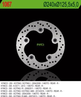 NG TARCZA HAMULCOWA TYŁ KYMCO XCITING 250/300/500 (240X125,5X5) (5X10,5MM)