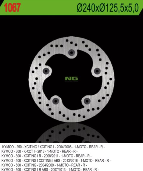 NG TARCZA HAMULCOWA TYŁ KYMCO XCITING 250/300/500 (240X125,5X5) (5X10,5MM)