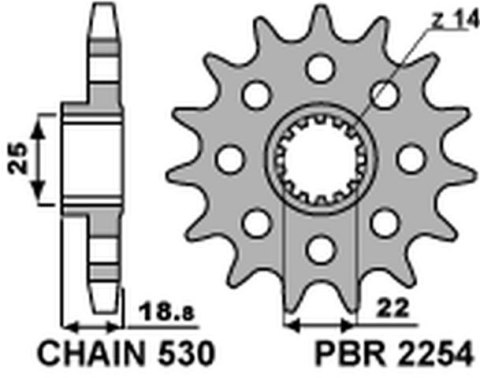 PBR ZĘBATKA PRZEDNIA 2254 14 18NC DUCATI 1200 MULTISTRADA 10-13 (ŁAŃC. 530)