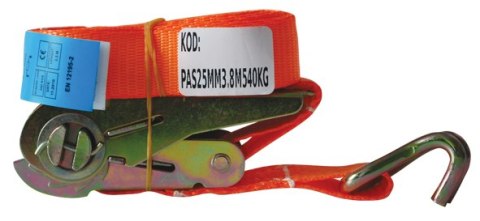 BIKETEC PAS TRANSPORTOWY Z HAKAMI I KLAMRĄ SZEROKOŚC 25MM, DŁUGOŚĆ 4M, WYTRZYMAŁOŚĆ 540KG