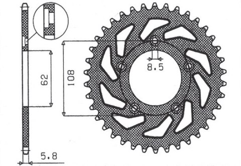 SUNSTAR ZĘBATKA TYLNA 714 40 APRILIA RS 125 '93-'05, TUAREG WIND 125 '89-'00 (JTR701.40) (ŁAŃC. 520) (71440JT)
