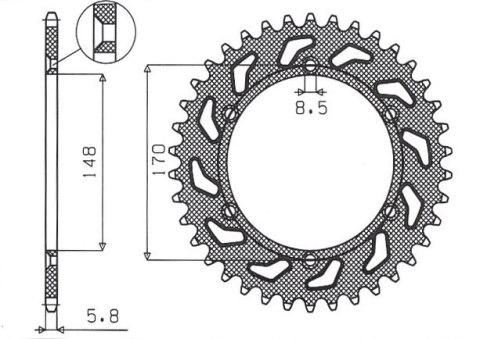SUNSTAR ZĘBATKA TYLNA 804 42 SUZUKI DR 600 (85-89), DR 650 (90-95) (JTR828.42) (ŁAŃC. 520) (80442JT)