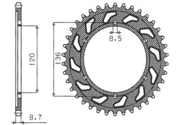 SUNSTAR ZĘBATKA TYLNA 864 44 YAMAHA XJ 600 H,N 84-91, YX 600 RADIAN 86-87 (JTR862.44) (ŁAŃC. 530) (86444JT)