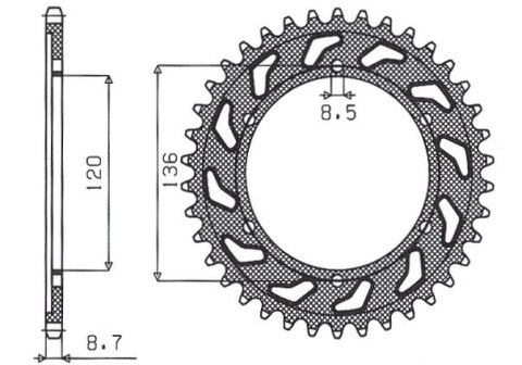 SUNSTAR ZĘBATKA TYLNA 864 44 YAMAHA XJ 600 H,N 84-91, YX 600 RADIAN 86-87 (JTR862.44) (ŁAŃC. 530) (86444JT)